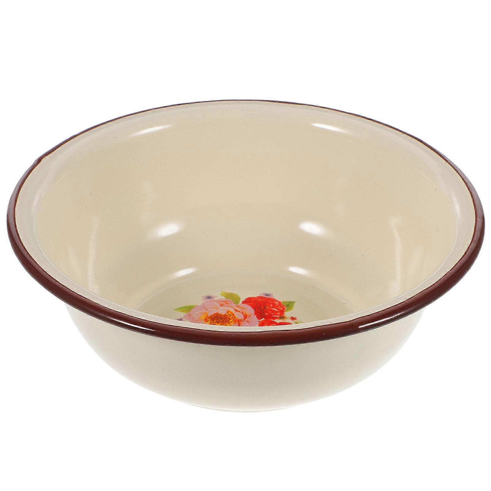 Vintage Bowl Enamel Soup Bowl Salad Mixing Household Users Round Shape Smooth Surface 1Set