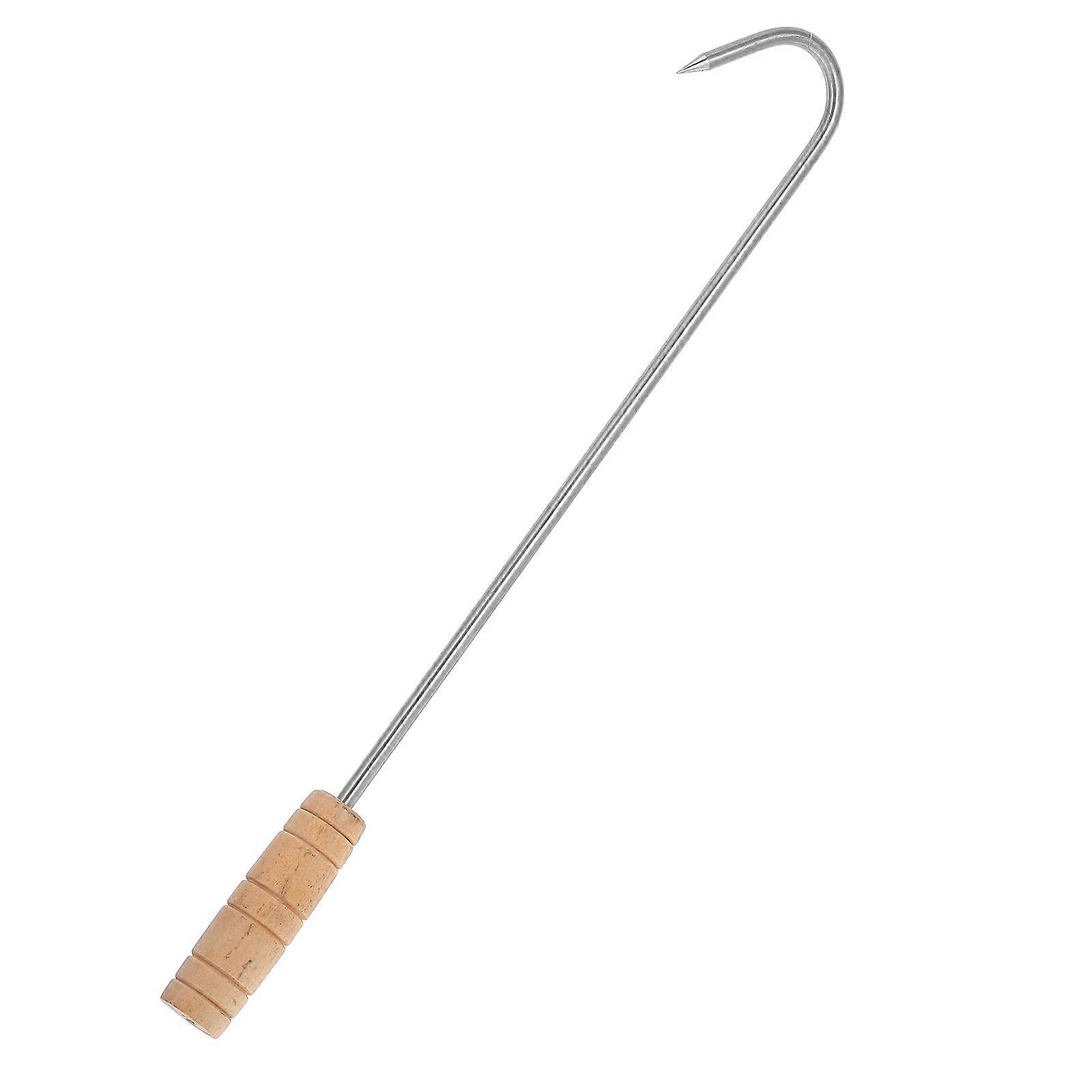 Meat Puller Wood Handle Stainless Steel Meat Hook for Bbq Use 4Pcs