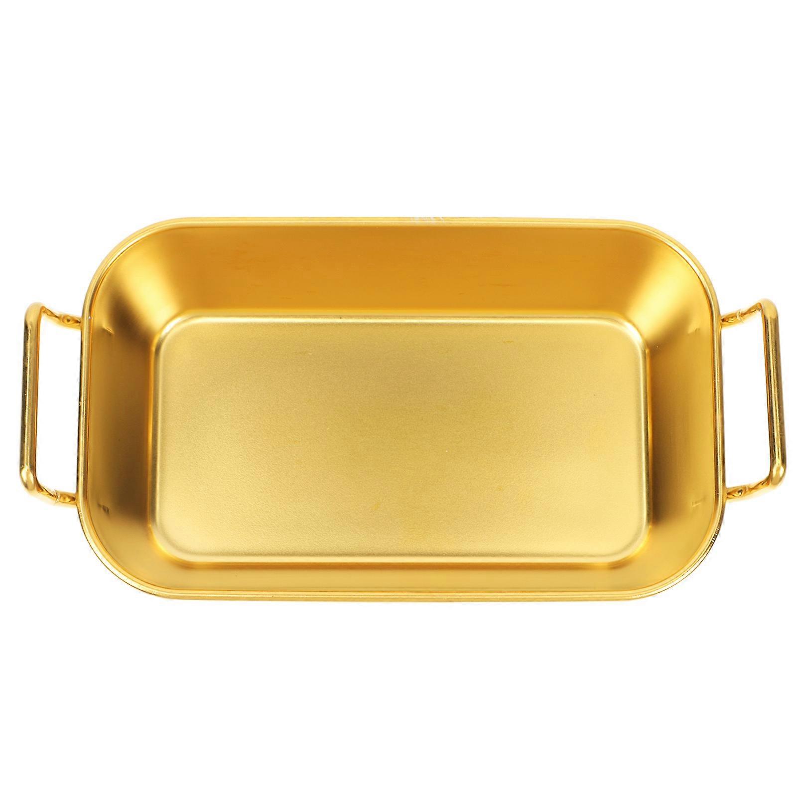 Stainless Steel Snack Plate 2Pcs Serving Tray Ideal For Home Kitchen Dining Table Golden Color Rectangle Shape Storage Function