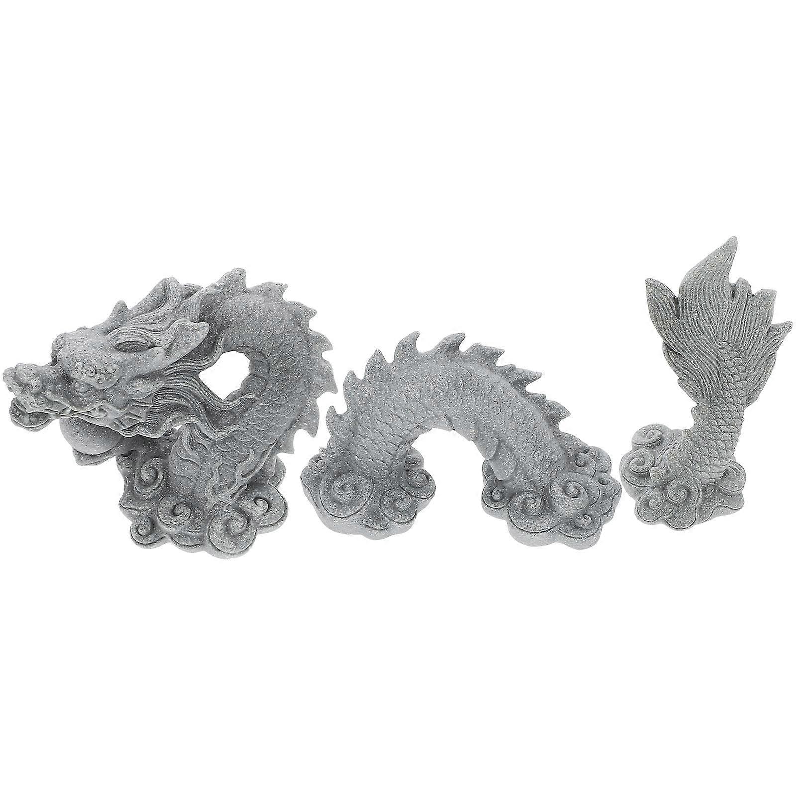 Dragon Figurine Decorative Ornament For Home Office Decor In Grey 3 Sets Includes Durability And Practicality