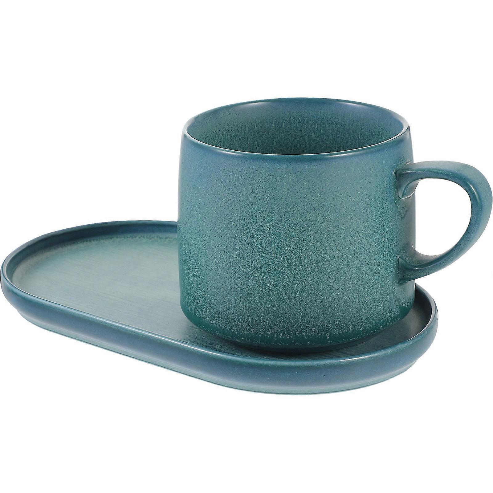 3Sets Ceramic Mug with Saucer for Coffee and Tea Blue Ceramic Cup