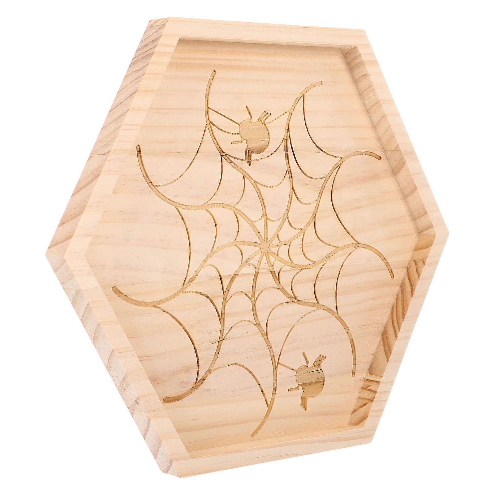 Wooden Halloween Fruit Plate 5Pcs Spider Web Pattern Serving Snacks Desserts Ideal For Parties