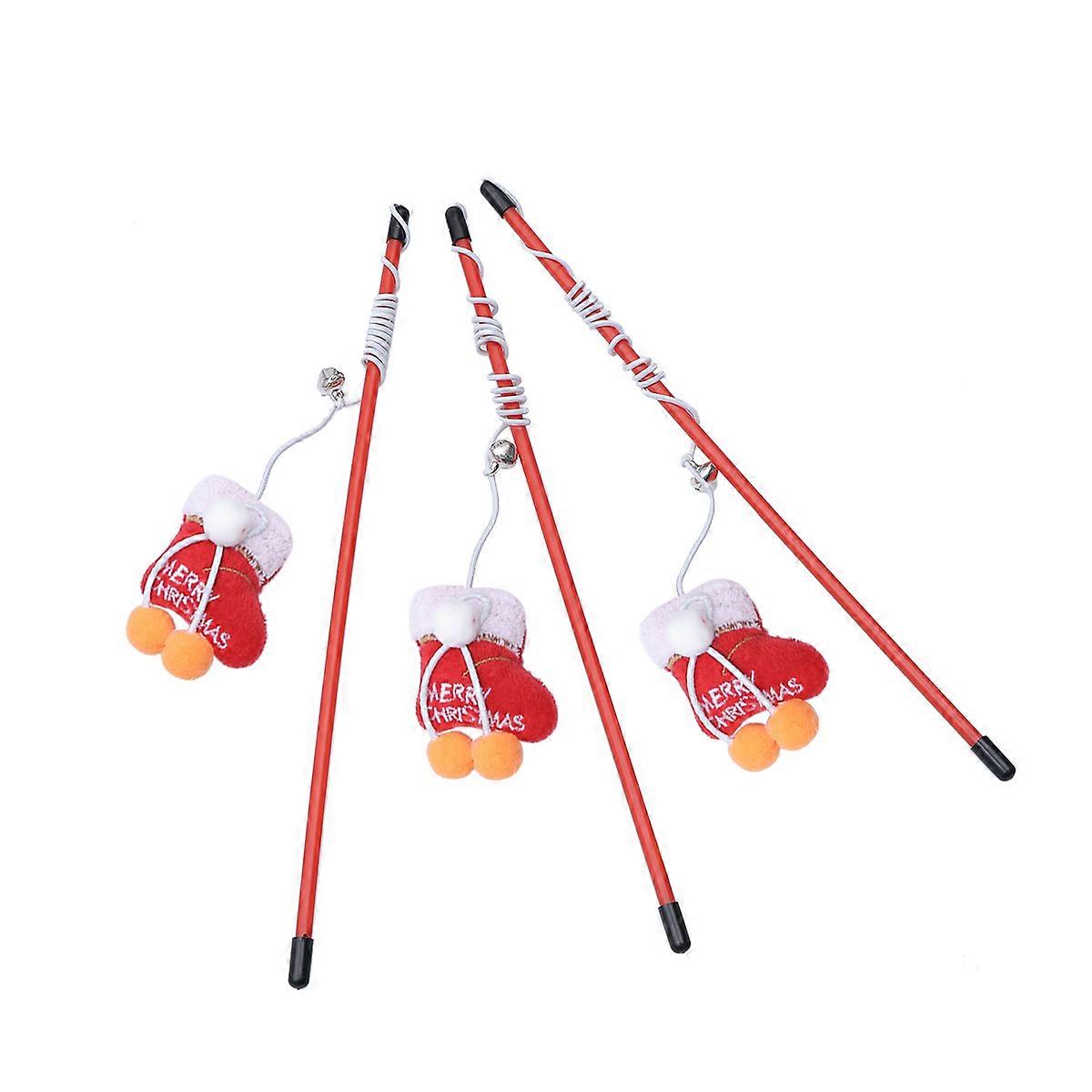 Funny Cat Stick Christmas Themed Tease Stick for Cat Playing 3Pcs