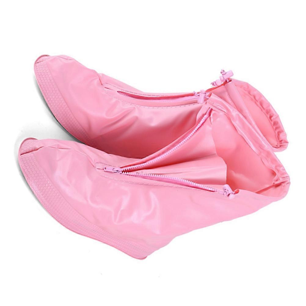 Durable Zippered Non-slip PVC Rainproof Shoe Covers For Kids Pink Size XL 1 Pair