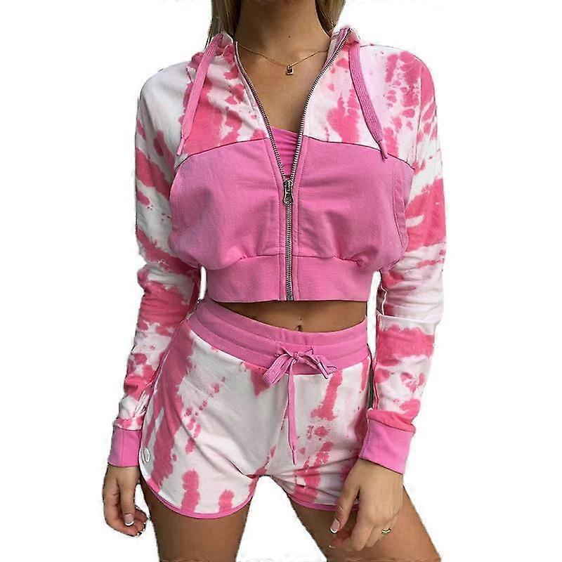 Tie-dye printing stitching long-sleeved hooded home suit autumn women's sweater casual pants two-piece set