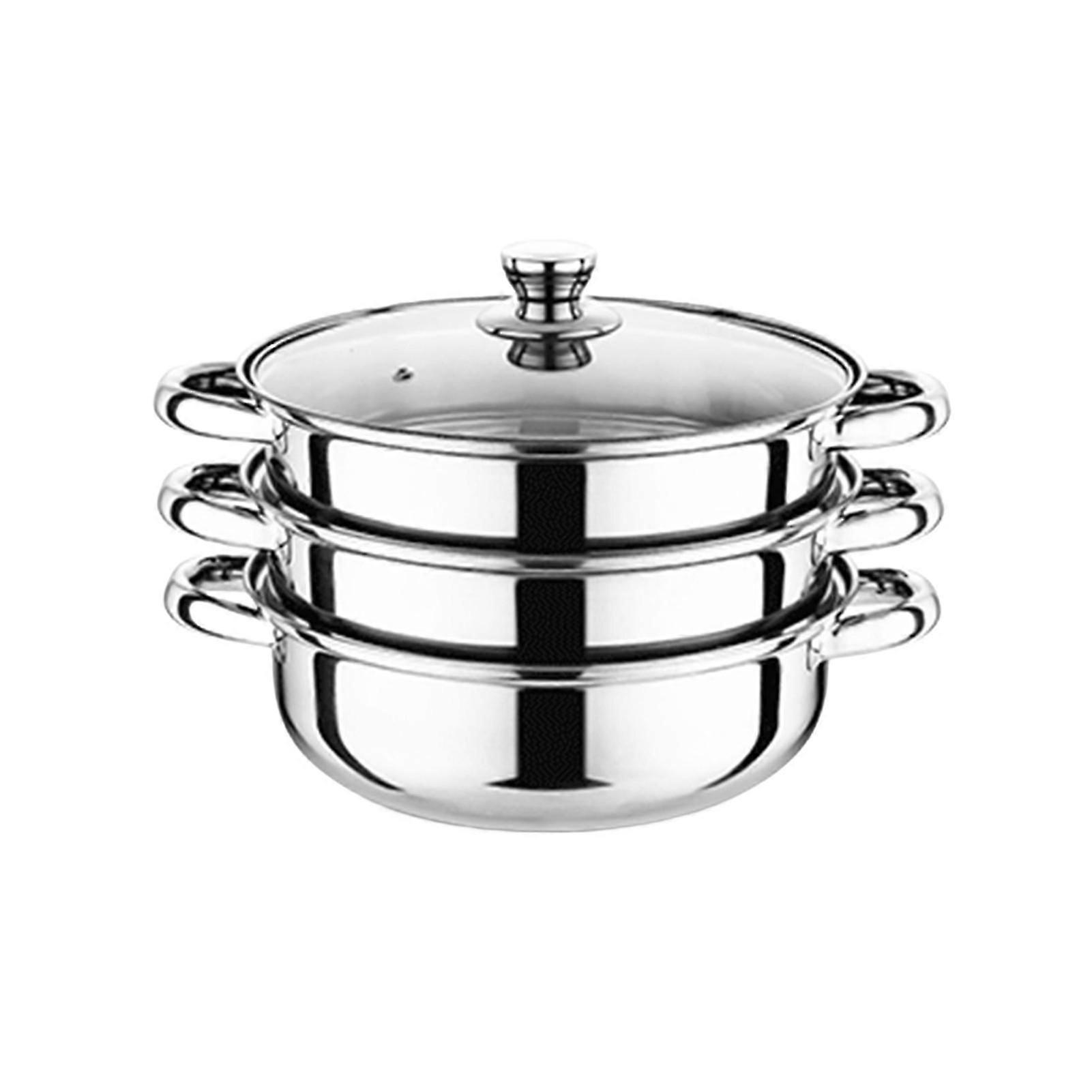 Stainless Steel 3 Tier Steamer Pot Set with Lid Food Steamer Stackable Food Steamer Space Saving Visual Lid Handle Design Multipurpose Cooking Pot