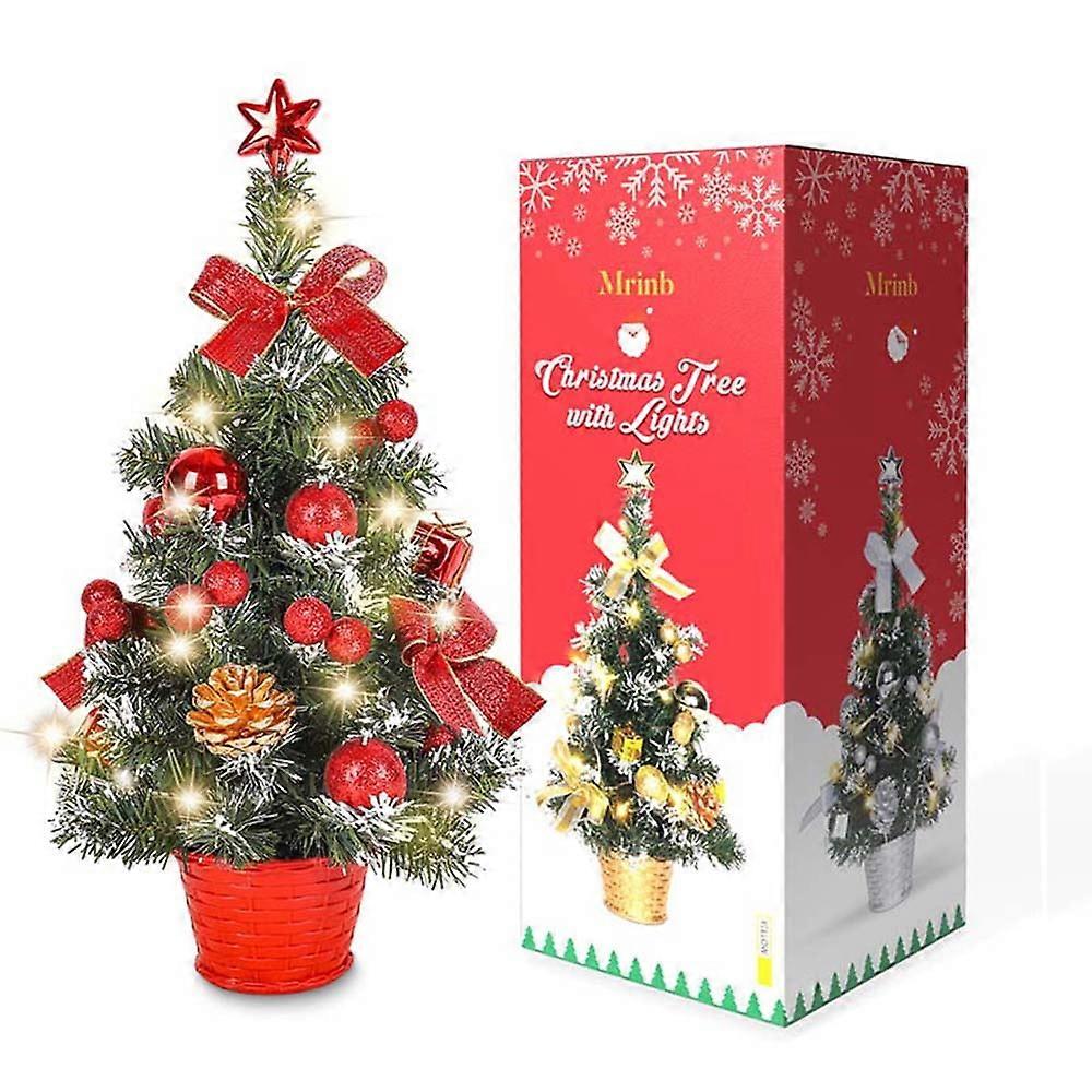 Mini 17.7" Christmas Tree with Flashing LED Lights, DIY Pine Tabletop Decor for Home Kitchen Centerpiece