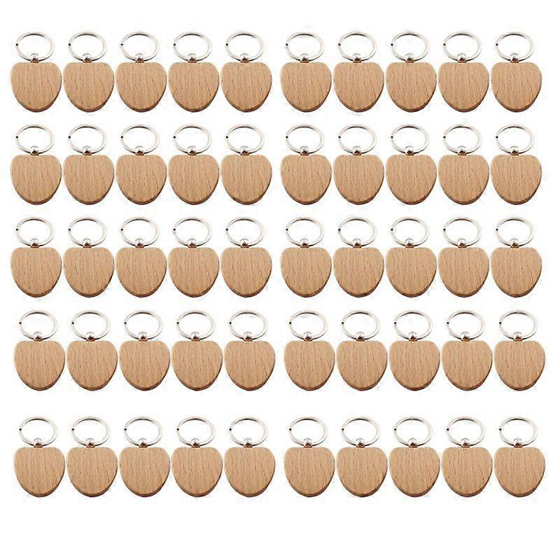 50Pcs Blank Wooden Heart-Shaped Key Chain DIY Wooden Keychain Tag