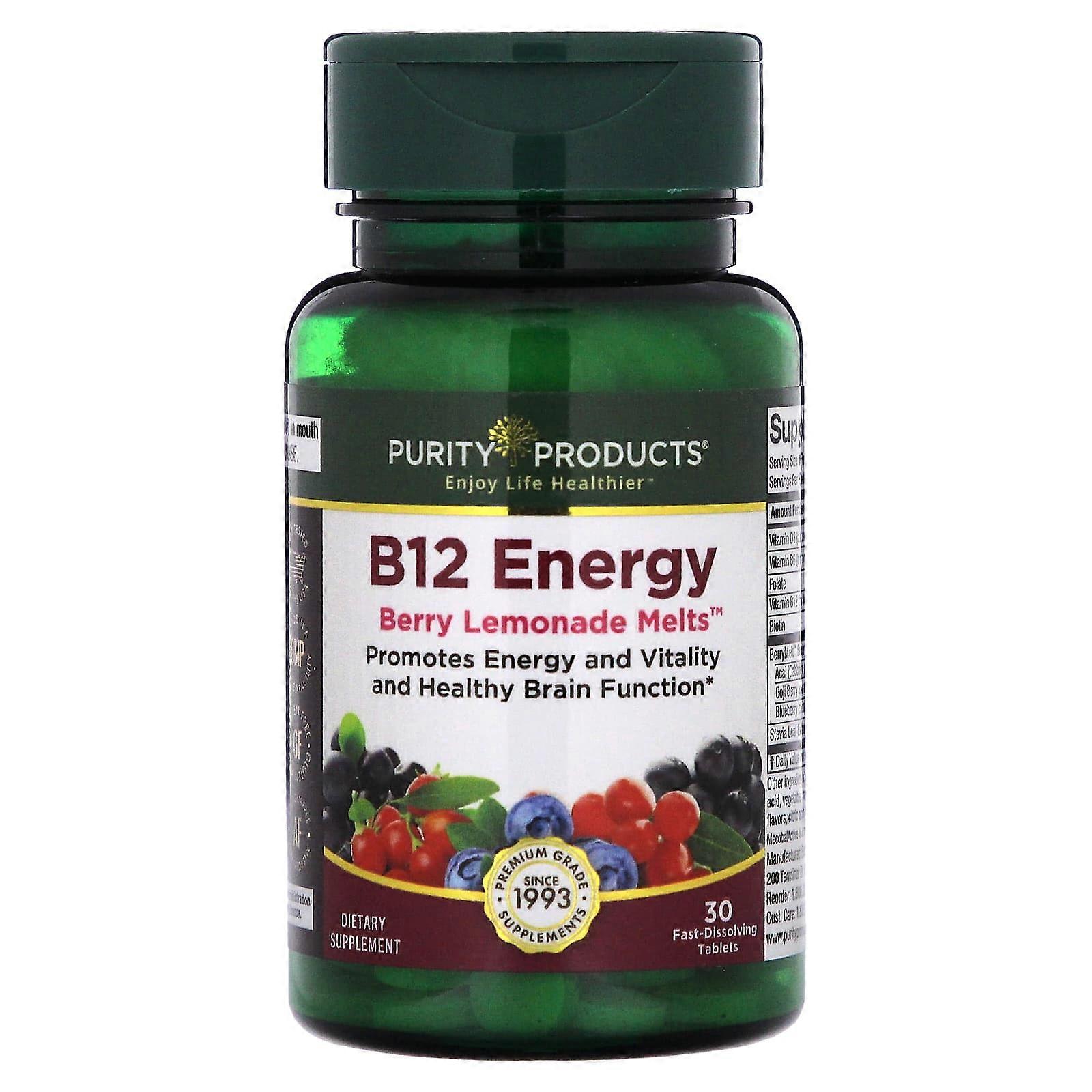 B12 Energy, Berry Lemonade Melts, 30 Fast-Dissolving Tablets