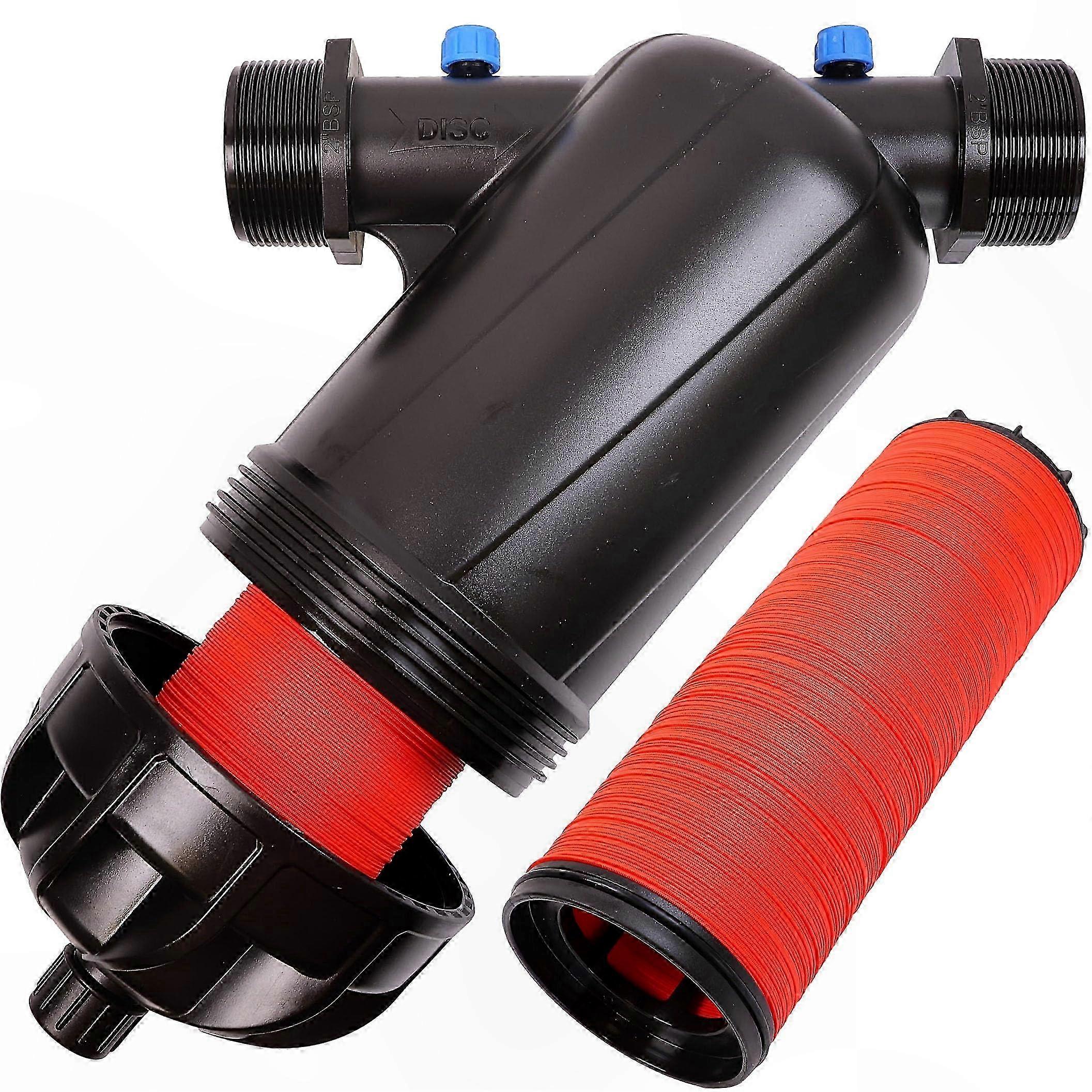 Garden Hose Water Filter with Disc Screen for Drip Irrigation, Fountain and Pipe Filtration, 120 Mesh Disc, 2 Inch Male Threads, Dual Pack