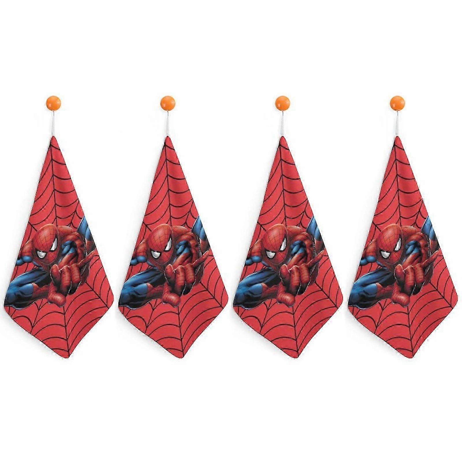 Spider-Man Hand Towels for Bathroom, Cotton Face Towels Soft Absorbent for Spa Bath Gym Kitchen, Hand Towel Set Decorative Checkered 4PCS