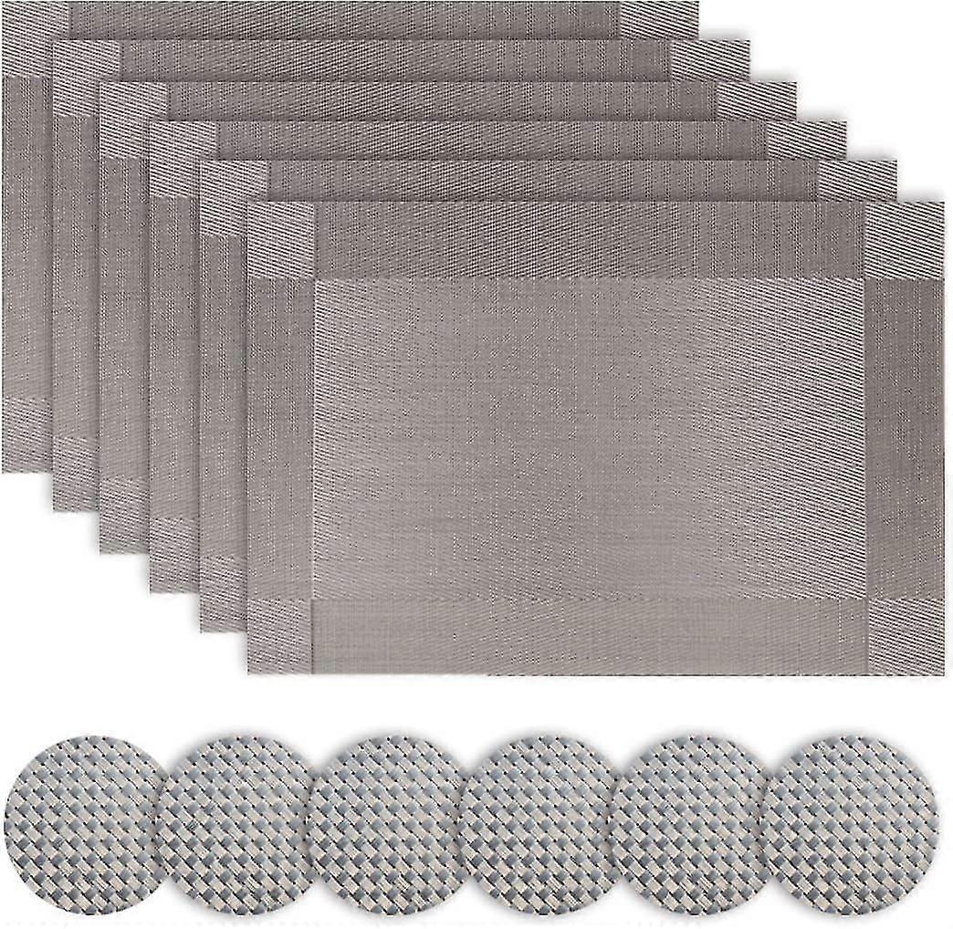 Silver Grey Table Place Mats And Coasters Sets Of 6