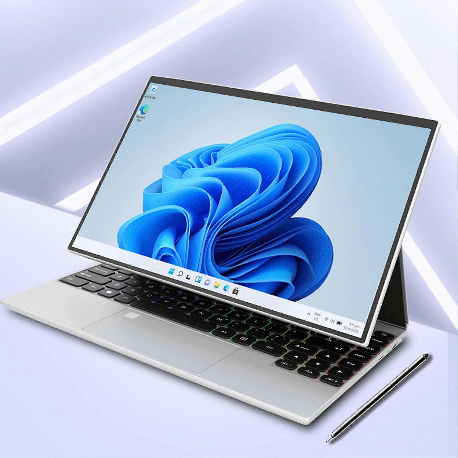 14 Inch Laptop Touch Display 16GB RAM Fingerprint Reader Quad Core RGB Backlit Tablet Laptop for Office Travel 100‑240V 16GB RAM 1TB ROM US Plug