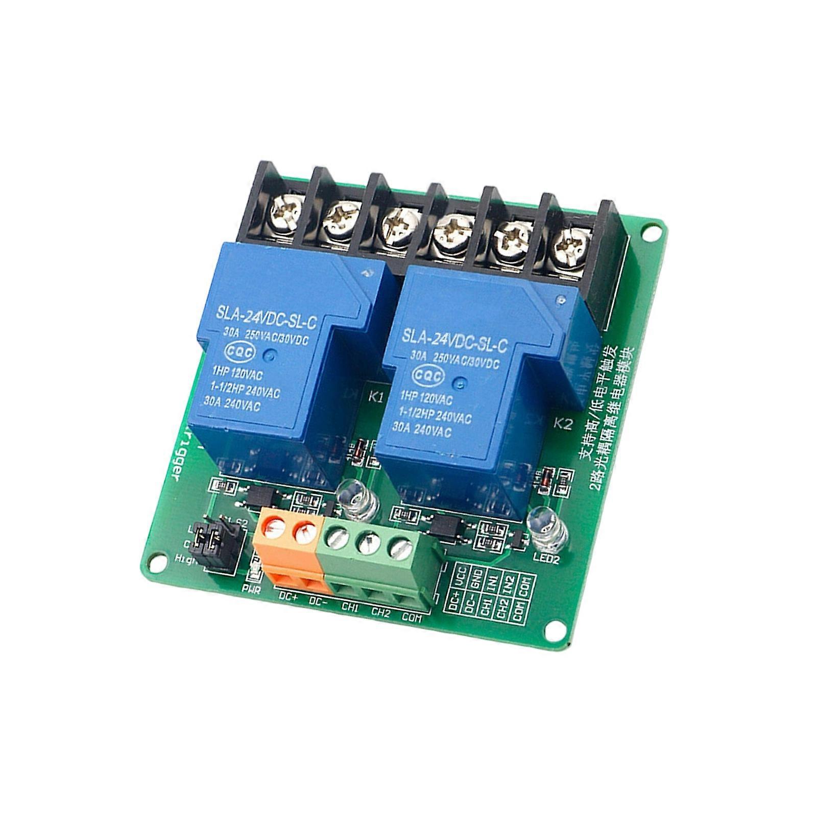 2 Channel High Low Level Triggers Relays Module 30A Load Capacity Optocoupler Isolation LED Status for Automation Multicolor