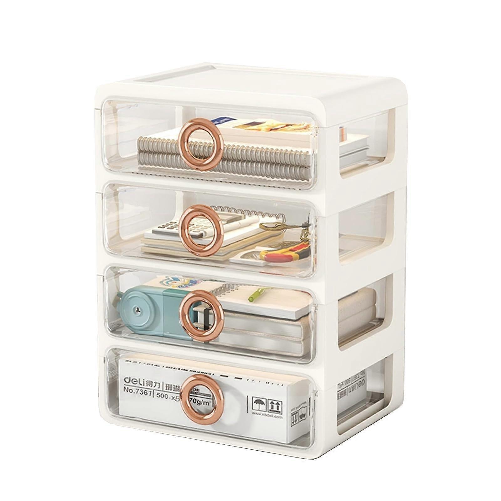 Plastic Storage Drawers 4Layer Sundries Holder, Clear Desktop Drawer Storage Cabinet, White 27x21x37 cm