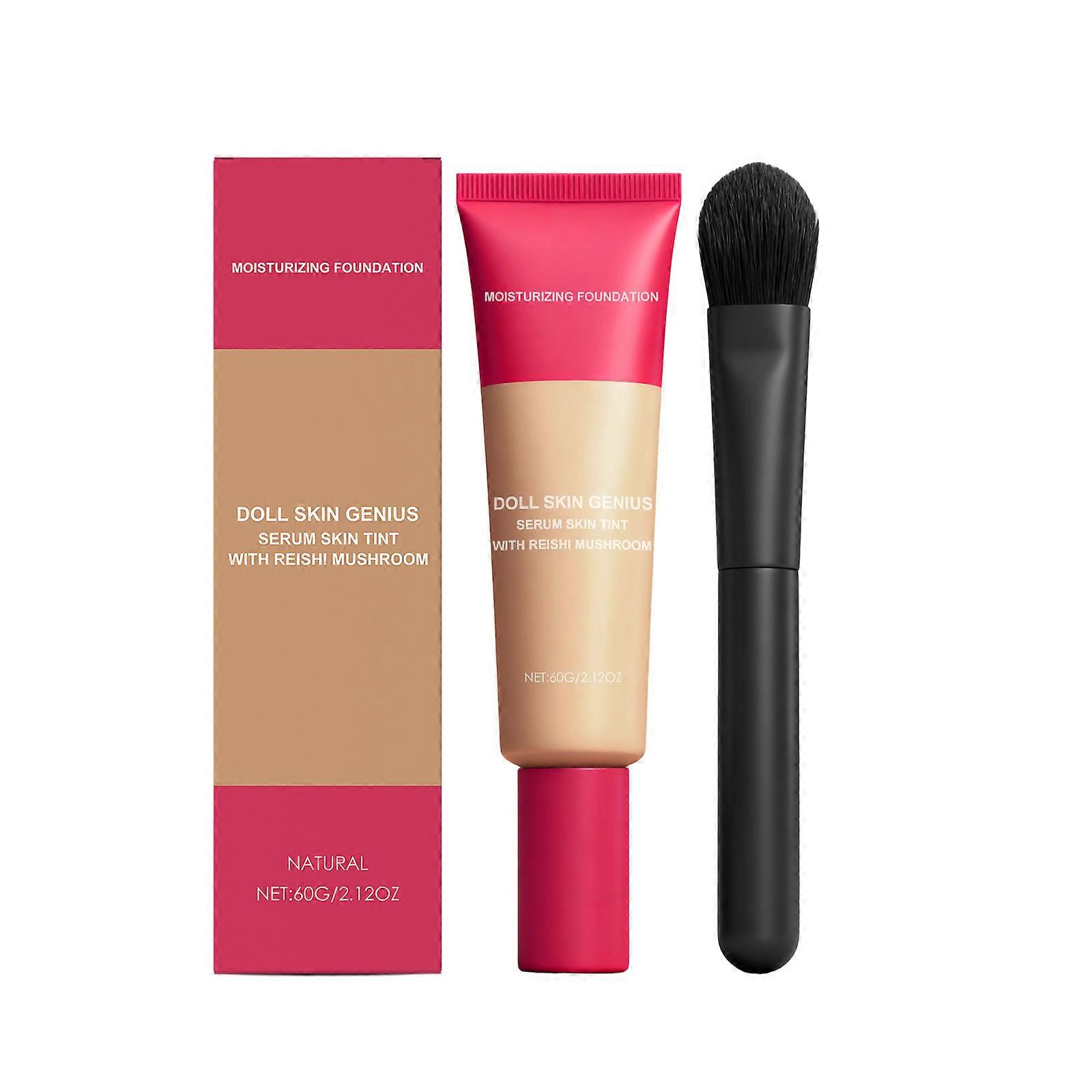 60g*1, brush*1 Natural Color Moisturizing Foundation Cream has a lightweight, moisturizing, and luminous finish, suitable for both oily and dry skin.