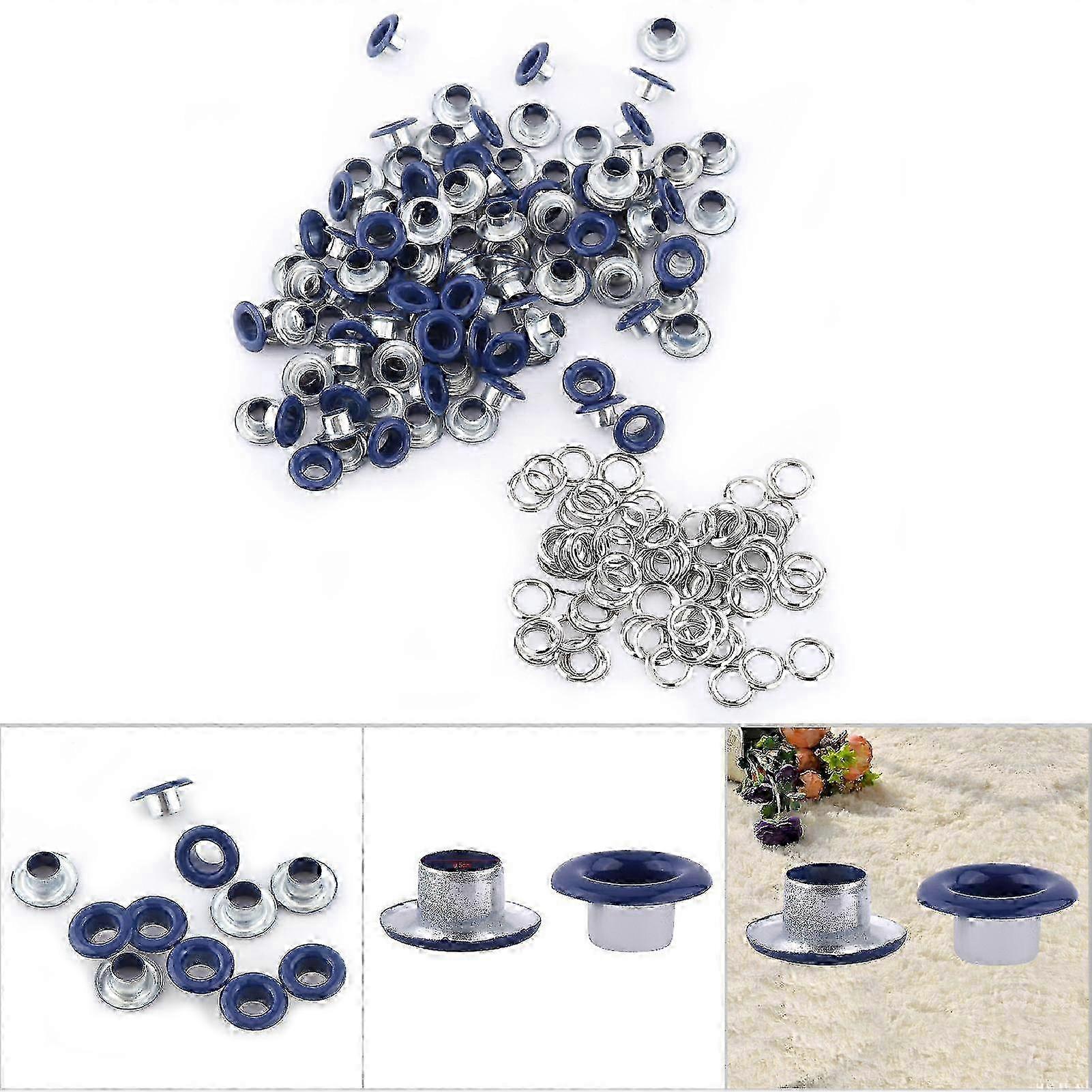 100 Sets 5mm Dark Blue Metallic Eyelets with Washers for Craft