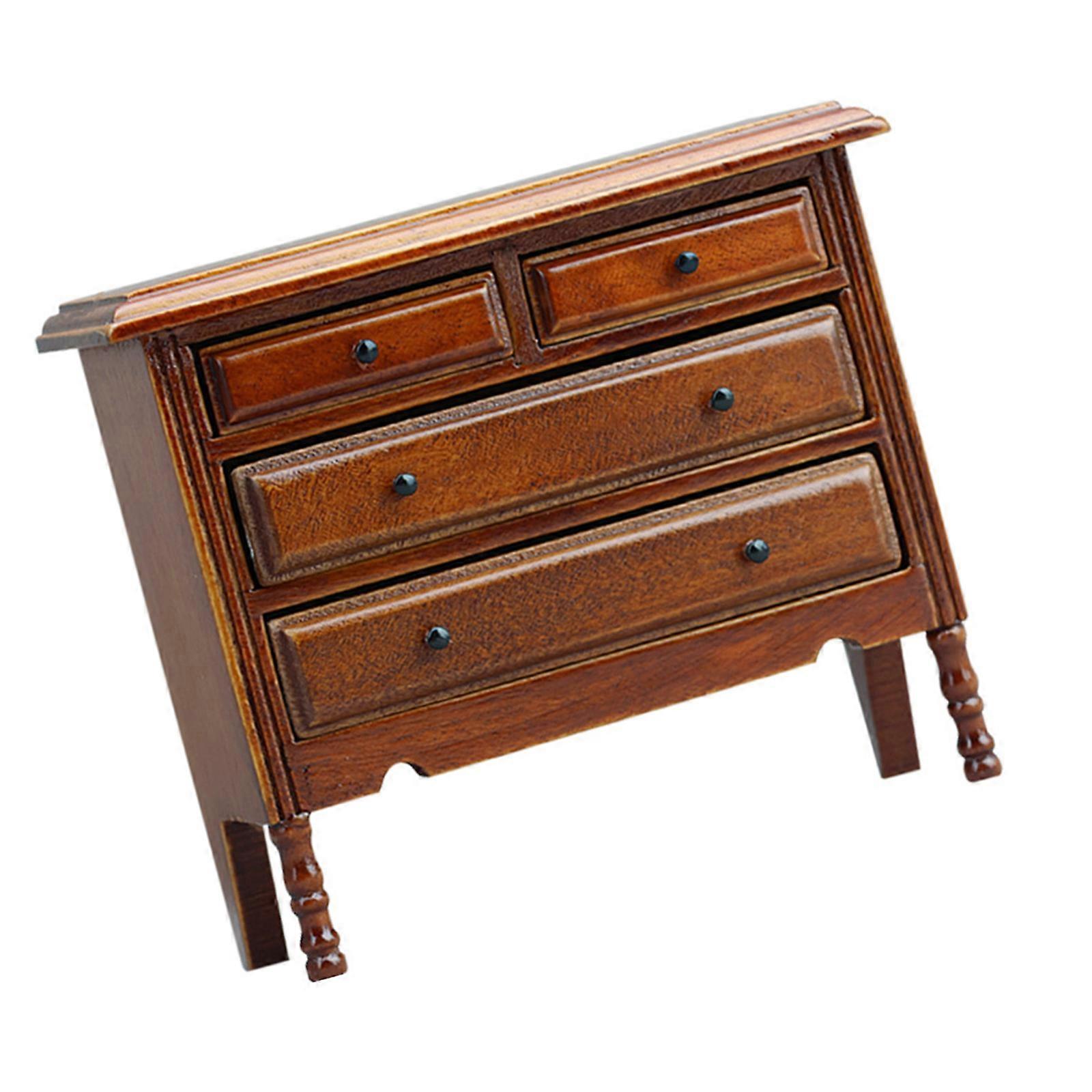 1 12 Scale Model house Furniture Marron Finish Multiple Drawer Cabinet With Smooth Sliding Compartments Multicolor