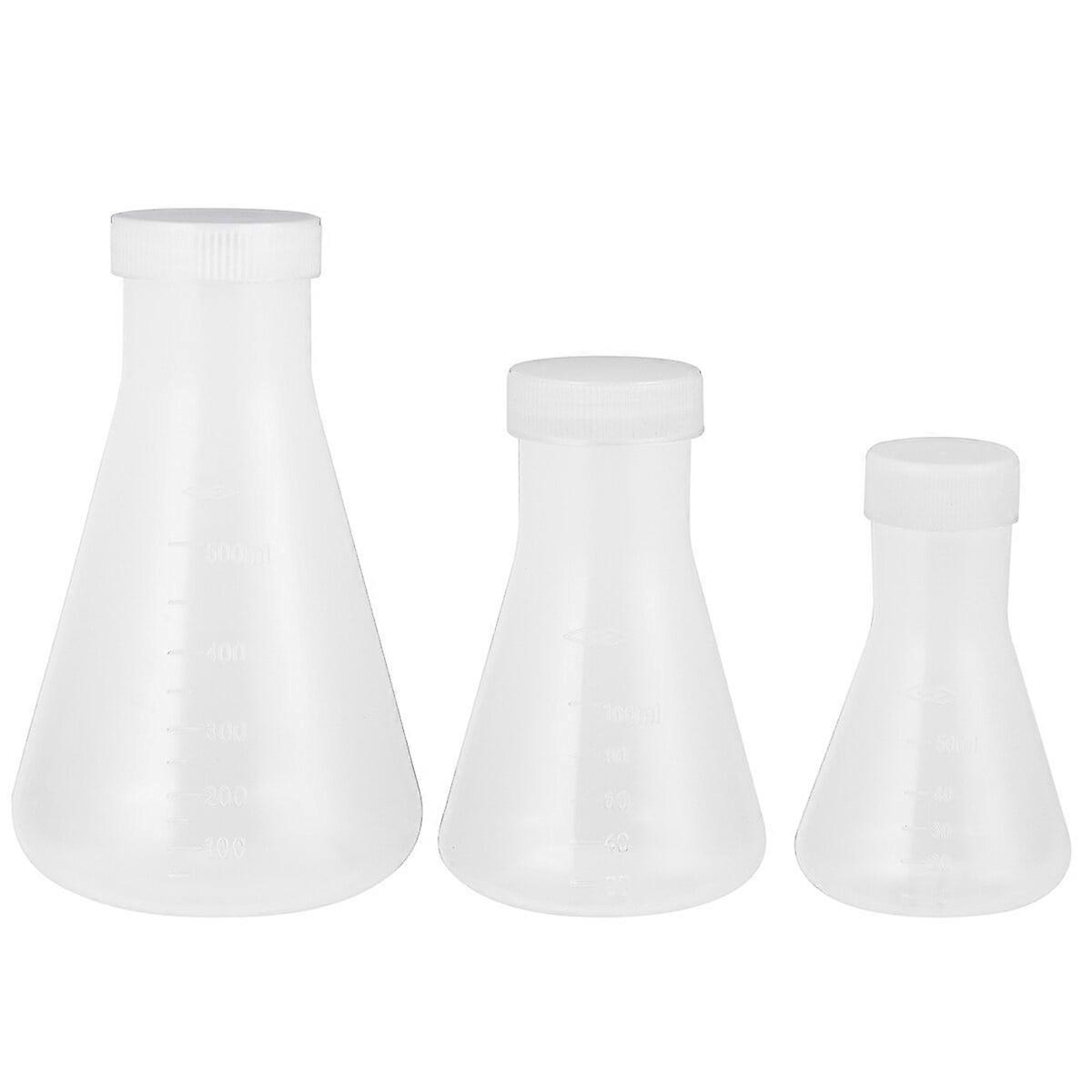 3pcs Plastic Erlenmeyer Flask with Screw Cap for Lab Experiment 50ml 100ml 500ml