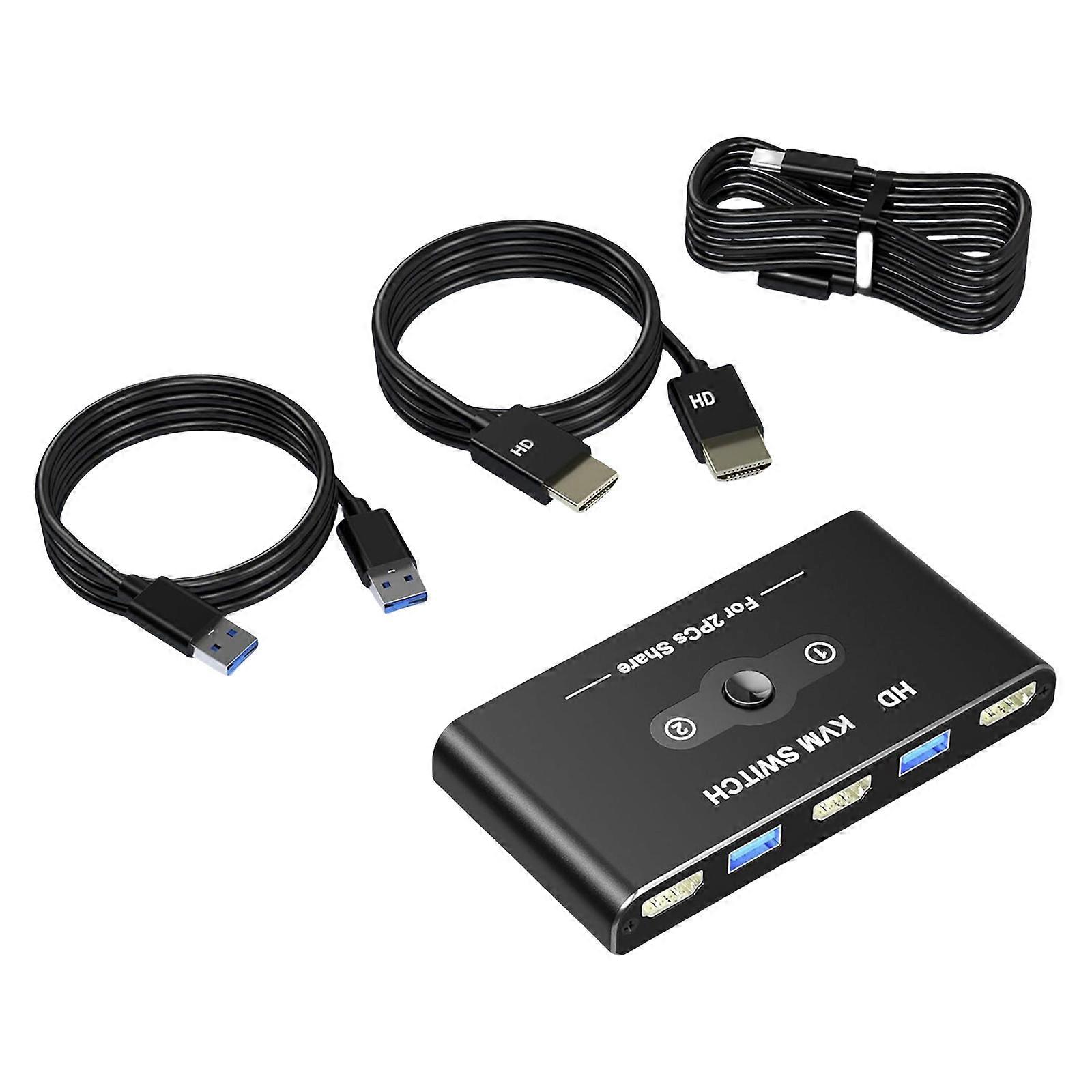 Fast Speed KVM Switcher 4K60Hz for 2 Computers 1 Display with 4K60Hz HDTV-compatible Support and USB3.0 Ports Multicolor