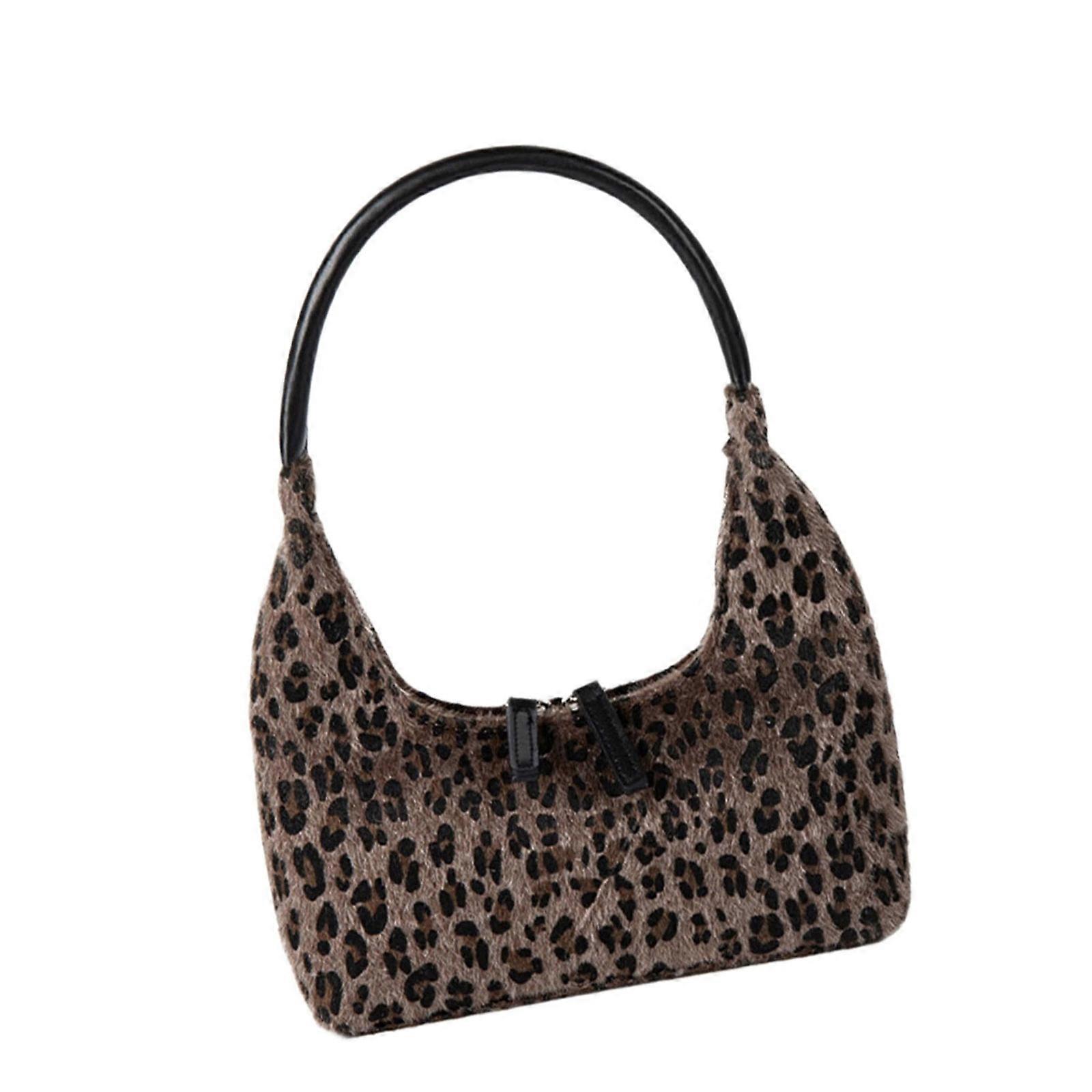 Soft Plush Leopard Handbag Stylish Handle Bag Adds A Unique Charm To Any Outfit for Wedding Cocktail Party  Light coffee