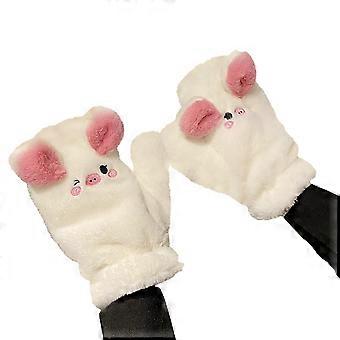 Plüsch Handschuhe Handschuhe Verdicken Fäustling Kleines Ferkel Thema Dicker Plüsch mit Seil Handschuhe Handschuhe Winter Warm Vollfinger Handschuhe Weiß