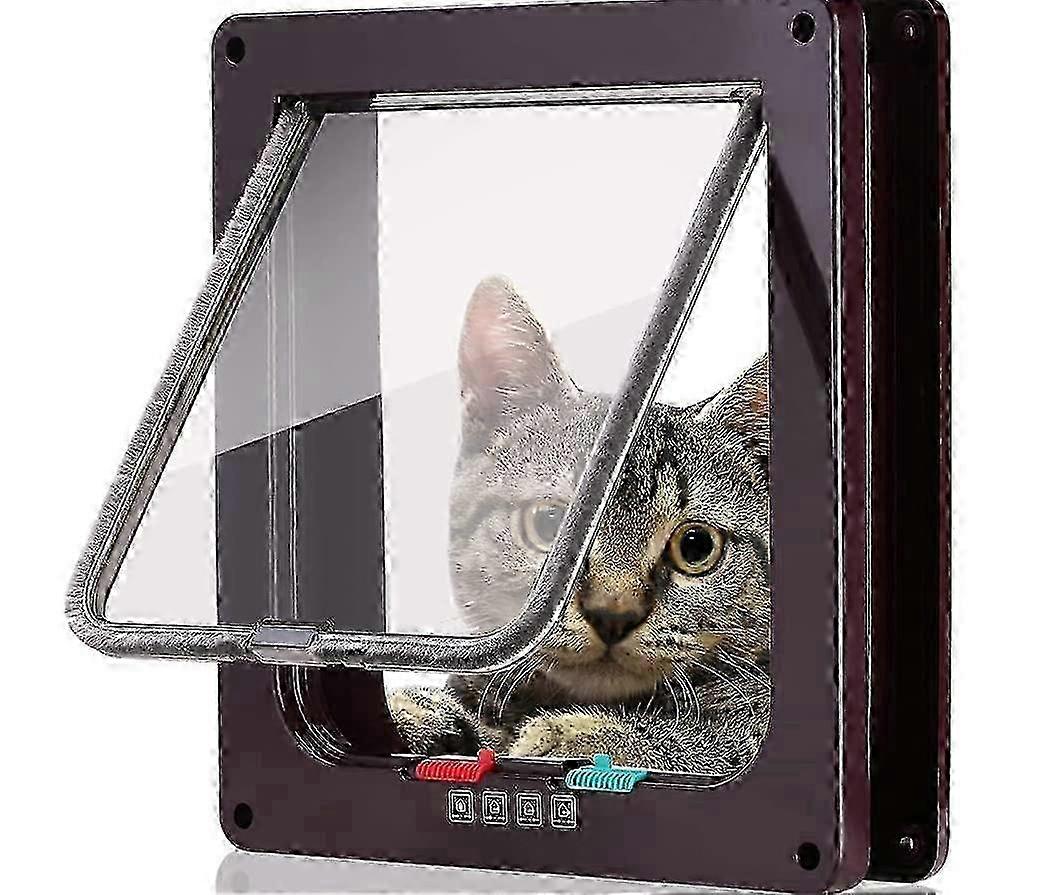 4-Way Locking Cat Door - Large ABS Pet Door for Small Animals, Easy to Install, Weather-Resistant