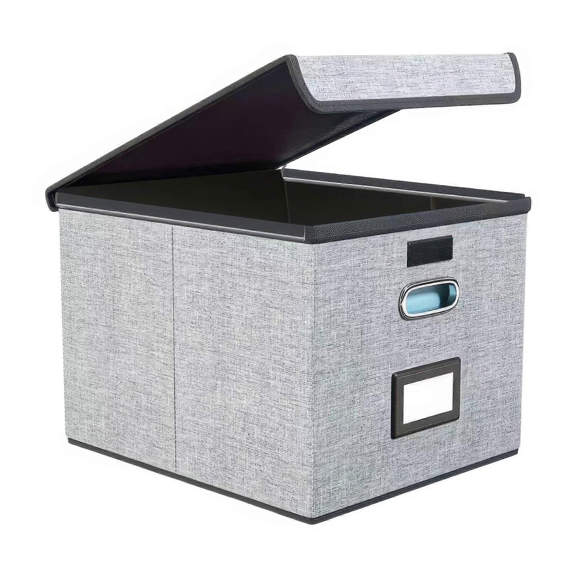 Large File Storage Box with Flip Lid Waterproof Foldable Organizer for Home Office Documents 15x13x11 Inches