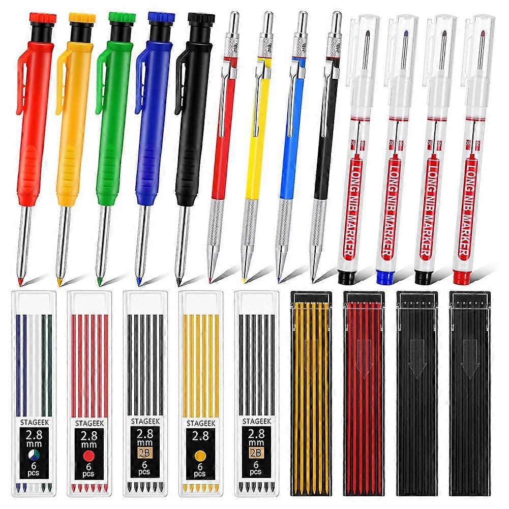 1 Set Mechanical Carpenter Pencil Set with 78 Pencil Refills and Sharpener, Mechanical Pencils,Deep Hole Long-Nib Marker