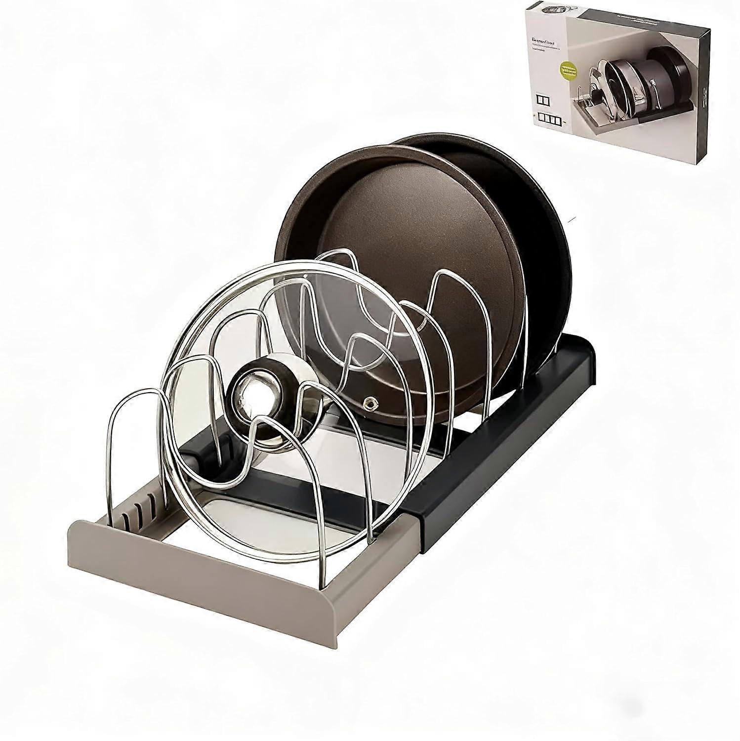Adjustable Pot Lid Organizer with Scratch Dividers for Under Cabinet Cookware Storage
