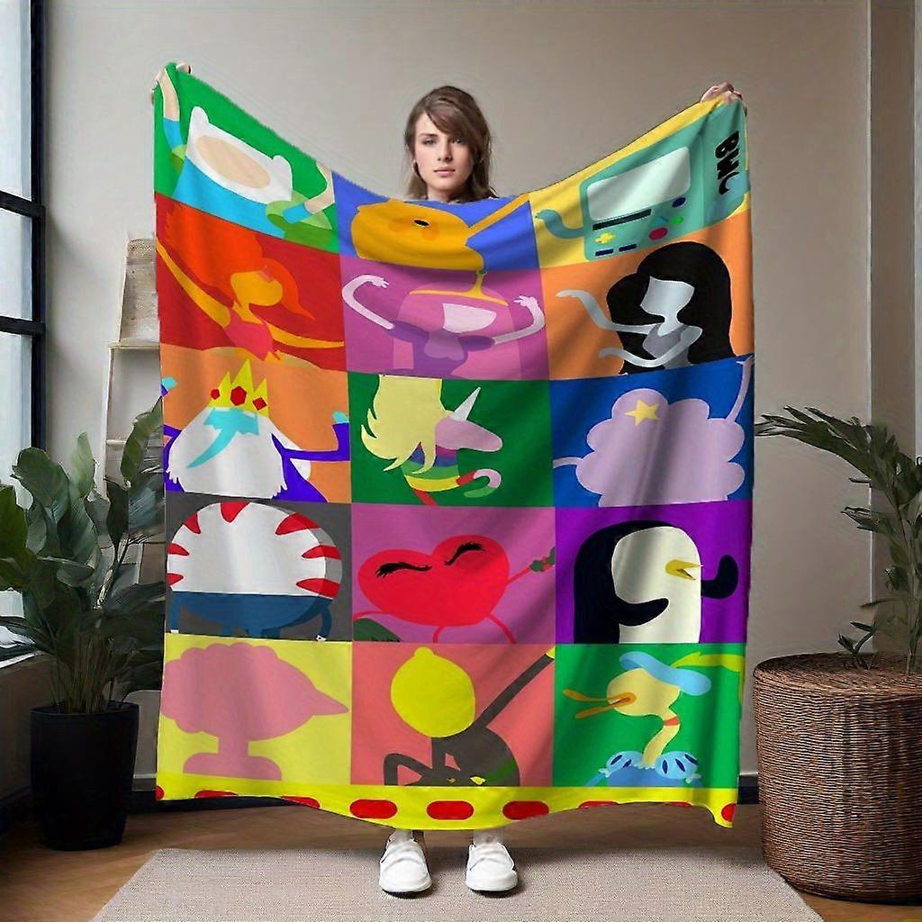 Adventure Time Grid Art Flannel Blanket - Soft and Warm Multifunctional Throw, Suitable for Sofa, Home Leisure, Office, -QAZXC81