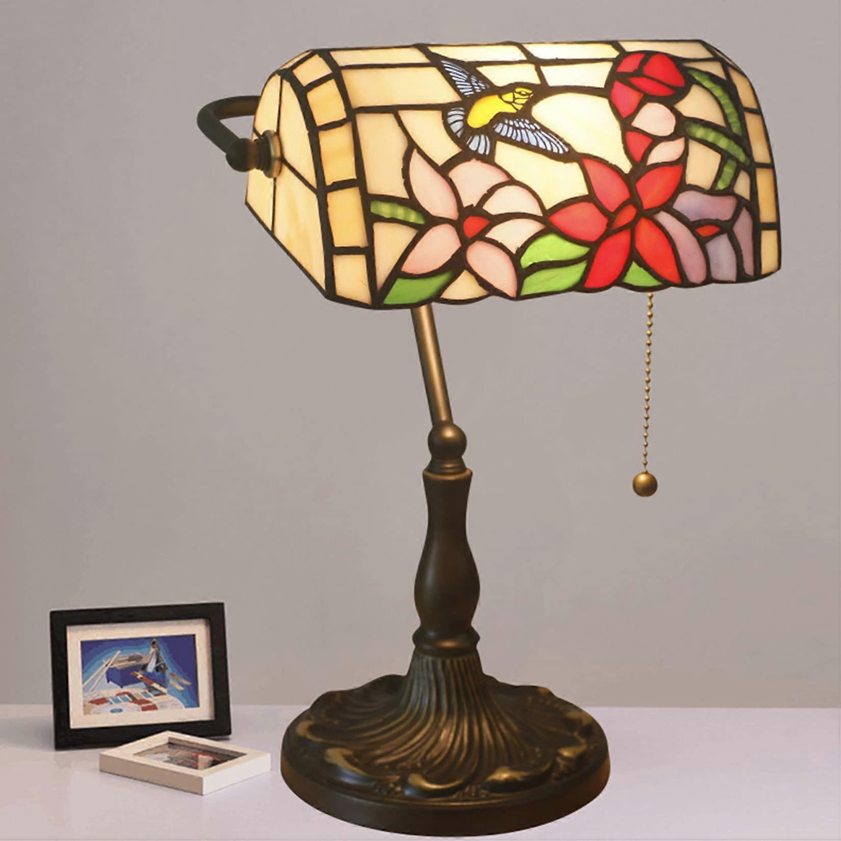 Hummingbird Table Lamp, Handcrafted Stained Glass with Durable Cast Iron Base