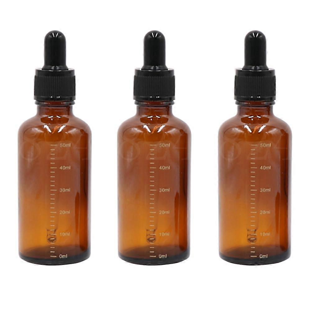 3pcs 50ml Amber Glass Dropper Bottles with Pipette, LeakProof UVBlocking Graduated Scale for Essential Oils