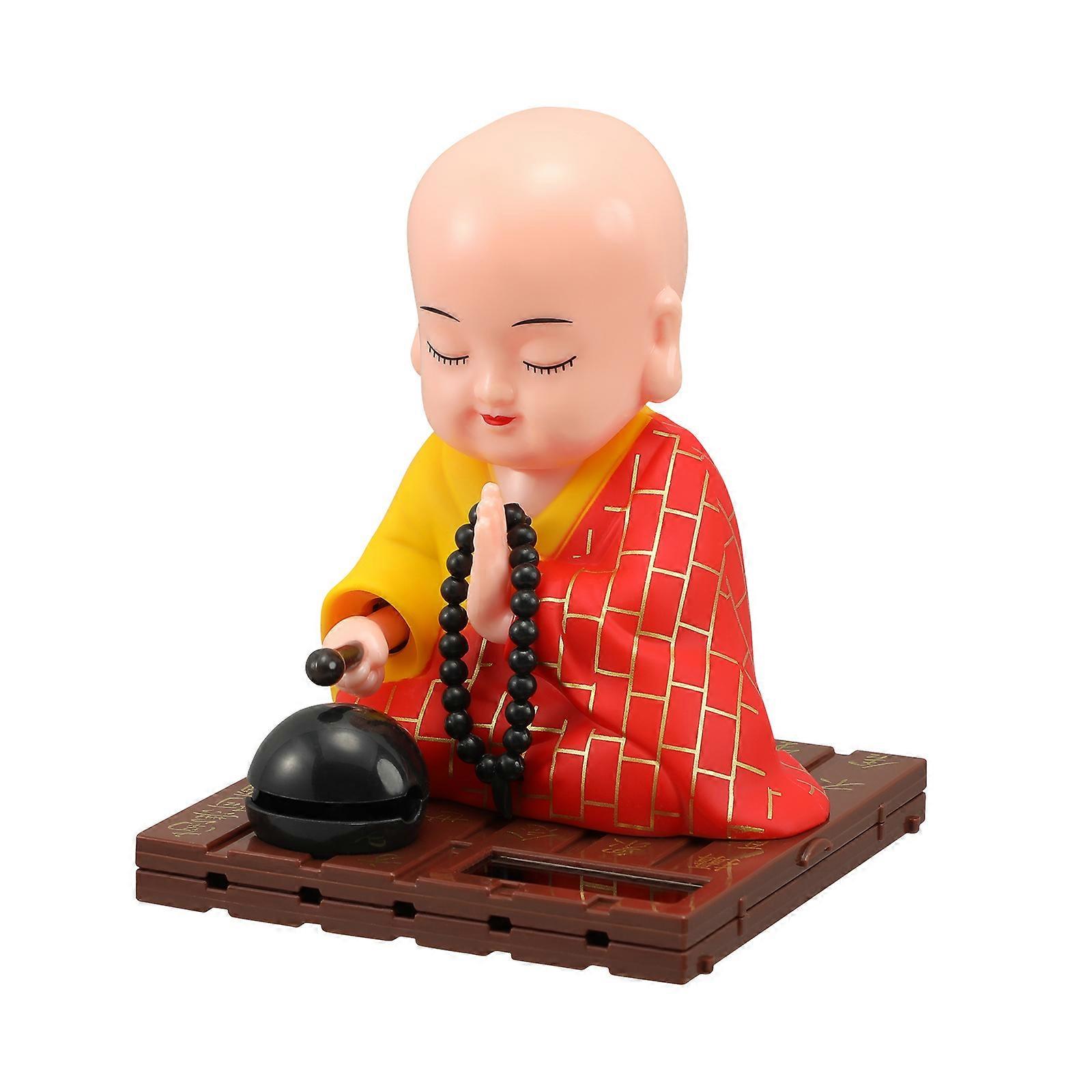 1pc Solar Powered Bobblehead Monk Figurine Buddha Monk Statue Home Car Dashboard Decoration