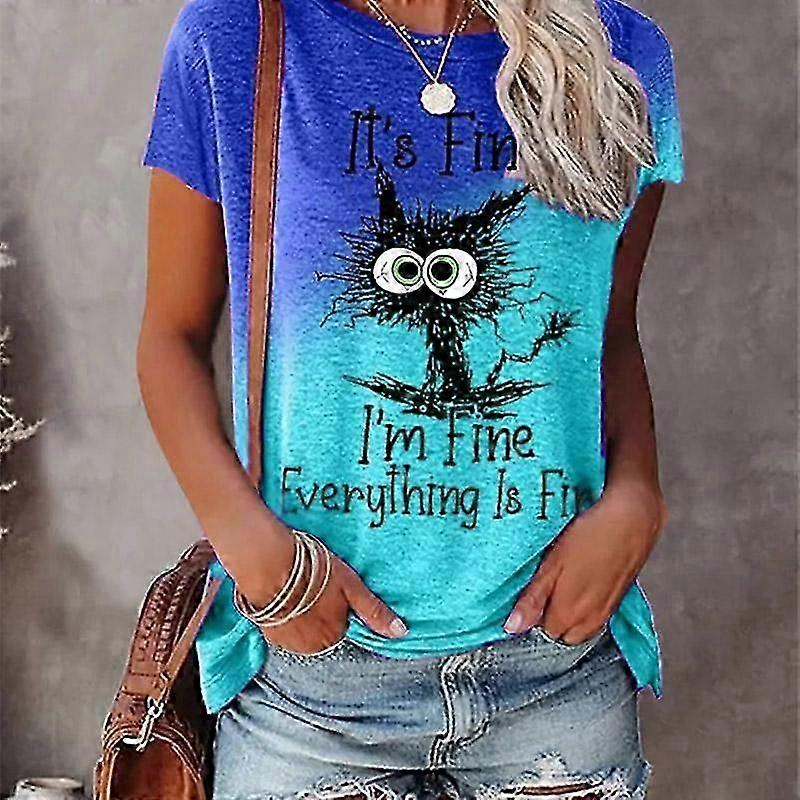 Women's Summer Tee with Colored Background and Fried Cat Graphic