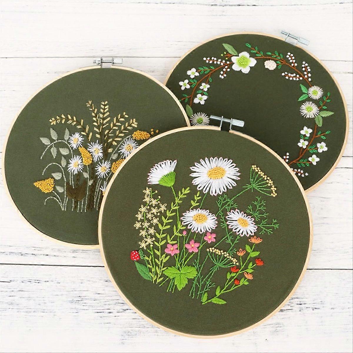 4Sets Hand Embroidery Kit for Beginners, Includes Flower, Hoop, Tools