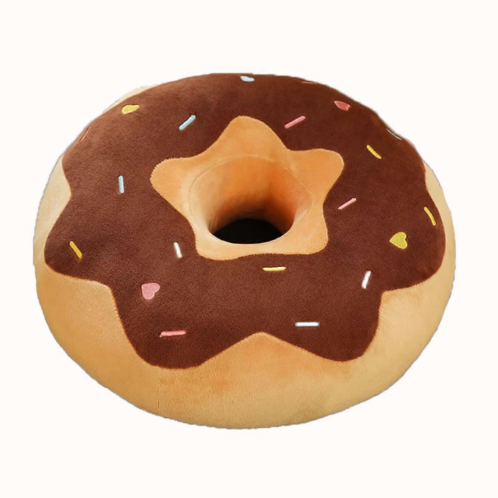 Round Plush Throw Pillow Donut Shape Soft Knot Decorative Cushion for Sofa Couch Bed Floor 38CM Brown