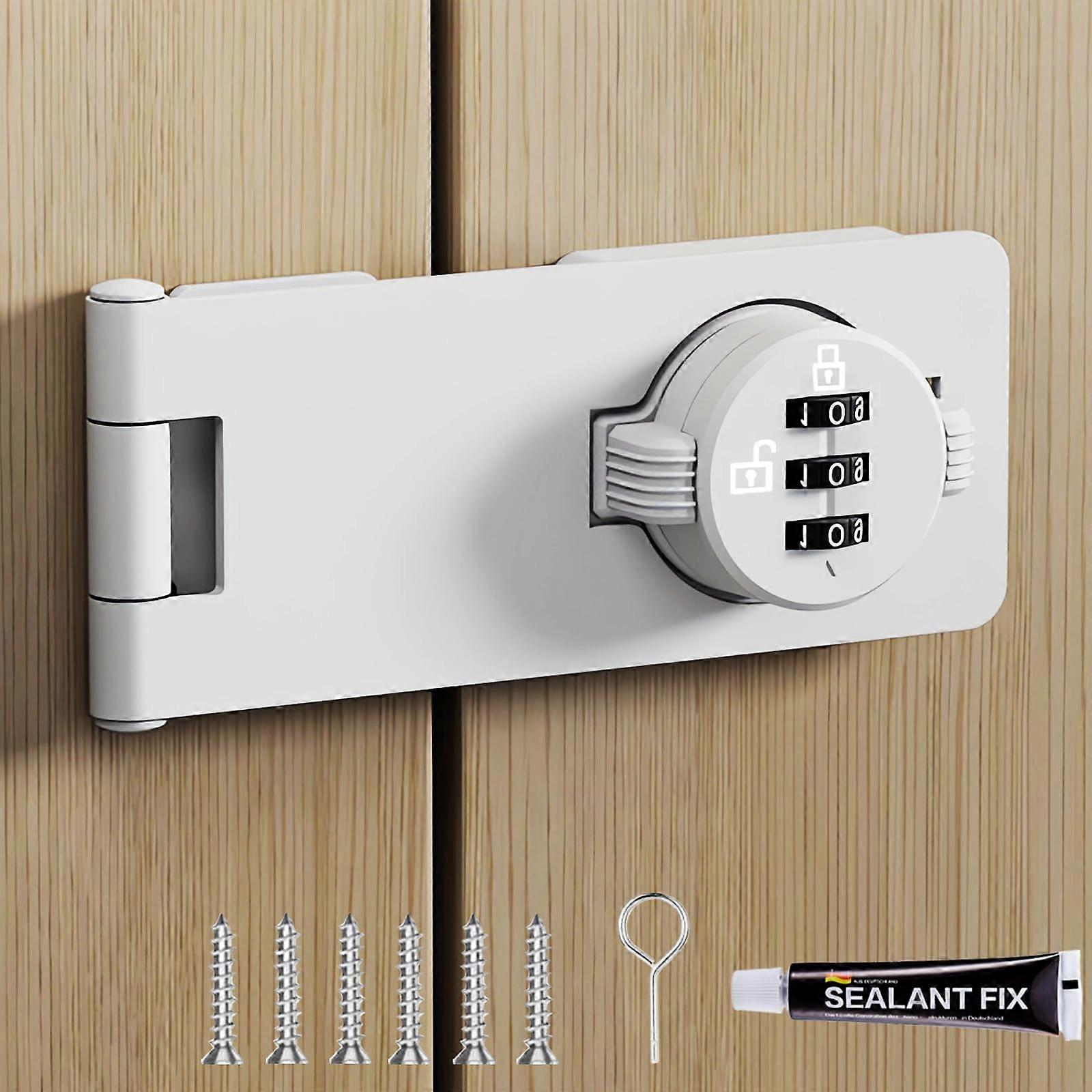 White 3 Digit Cabinet Combination Lock Keyless Security for Sliding or Swinging Doors 1 Pack