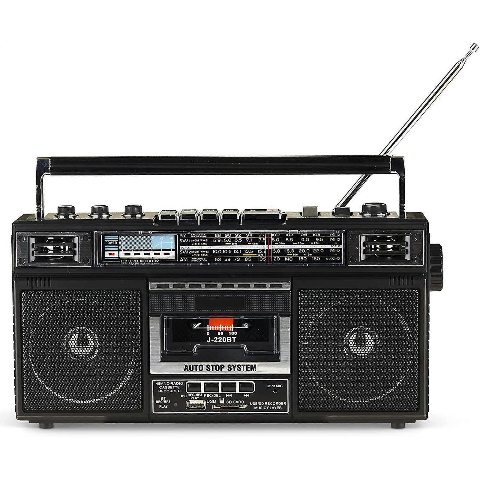 Retro Bluetooth Cassette Player BuiltIn Microphone AM/FM Radio Wireless Streaming 3Band EQ For Student And Rock Band