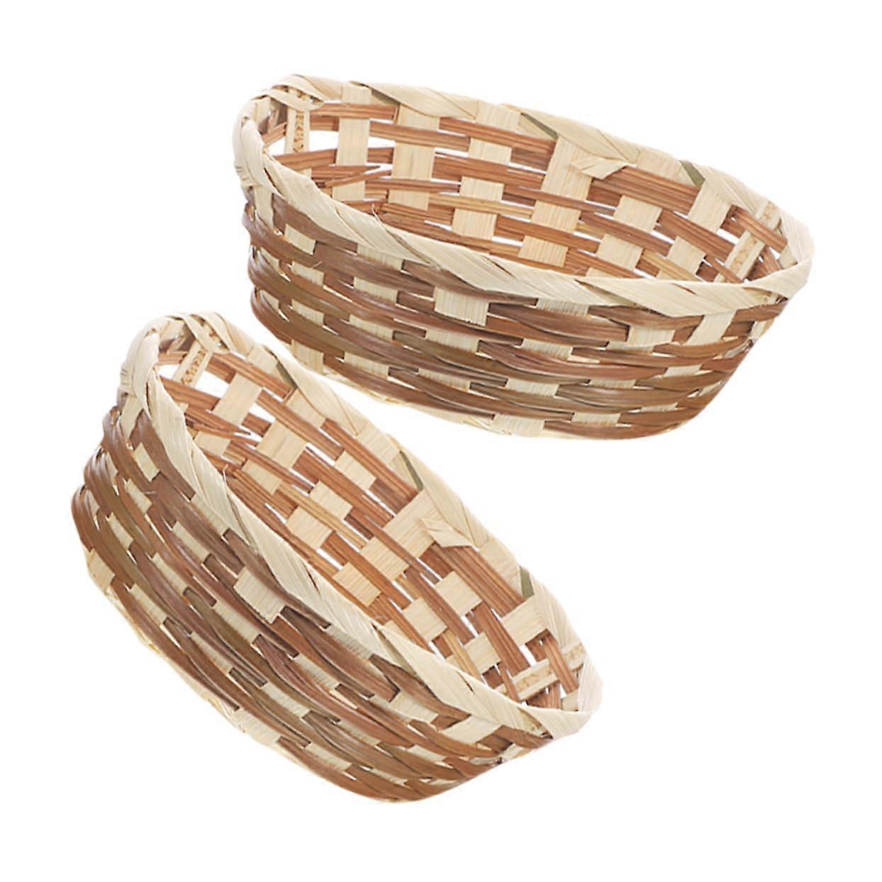 2pcs Bamboo Fruit Basket with Rustic Woven Design for Kitchen Counter Storage and Decor
