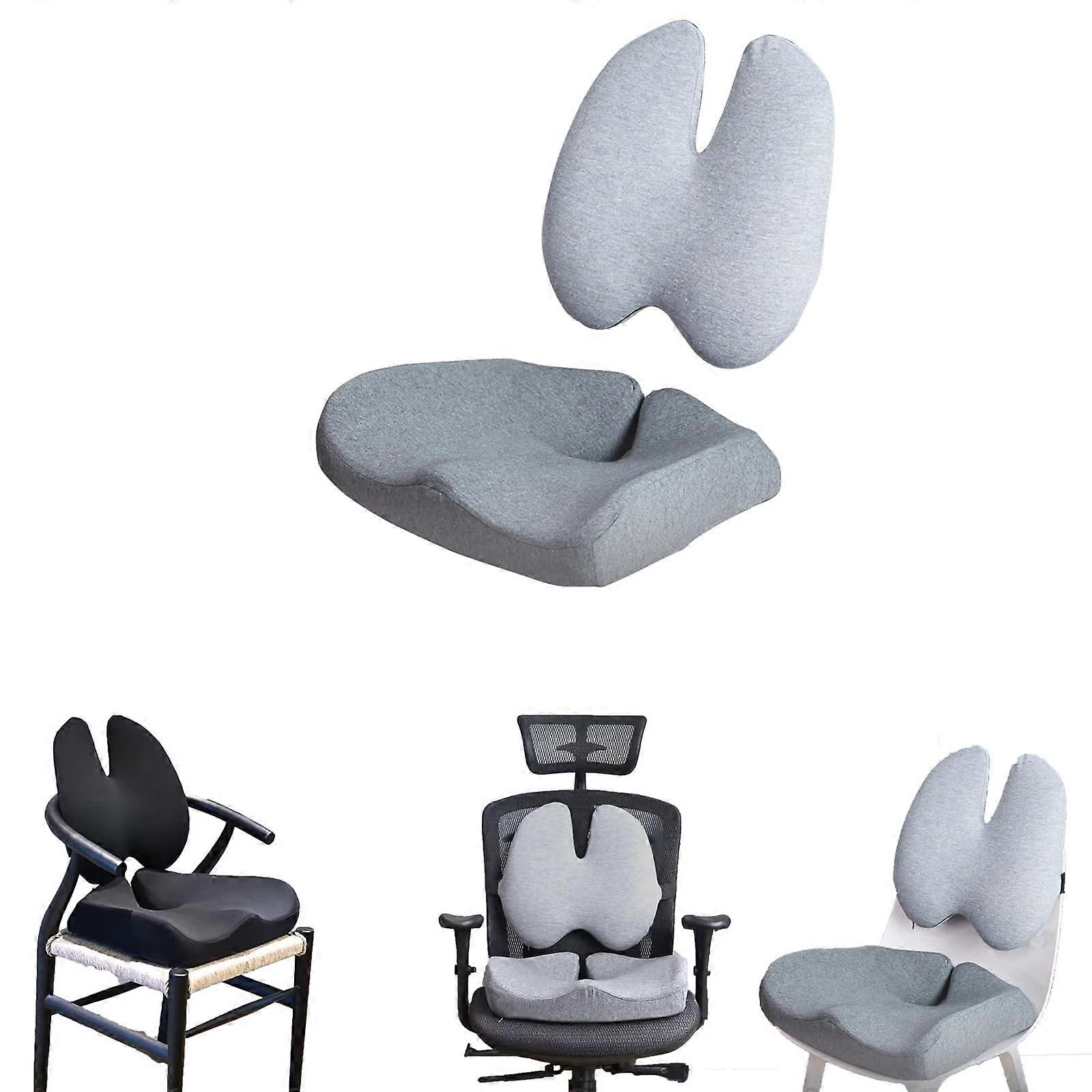 Office Chair Cushion and Lumbar Support Set, Ergonomic Memory Foam for Back and Hip Relief, Grey