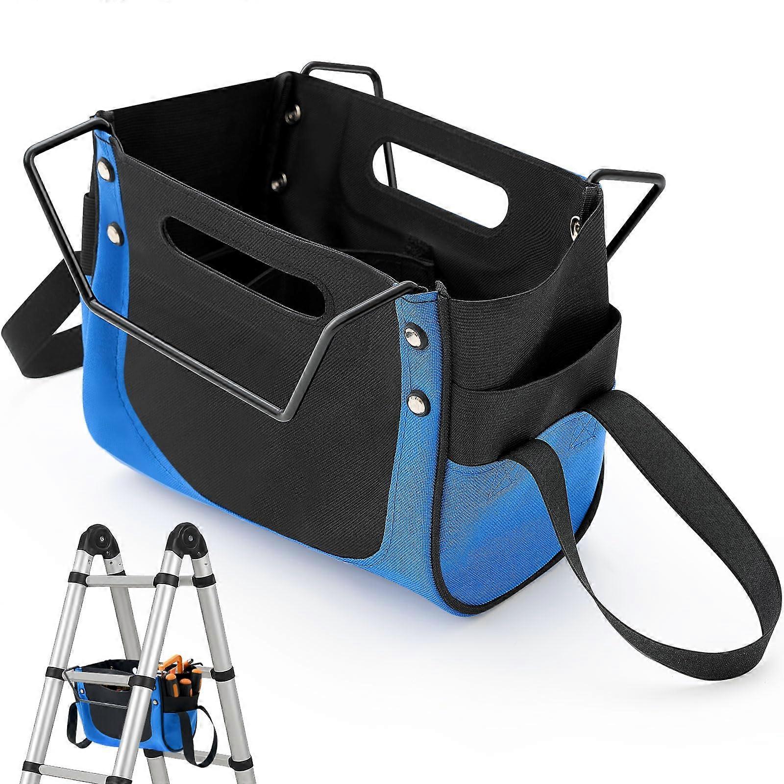 Heavy Duty Ladder Tool Bag Organizer with MultiCompartment Storage, Ladder Mounted Oxford Fabric Holder, Blue