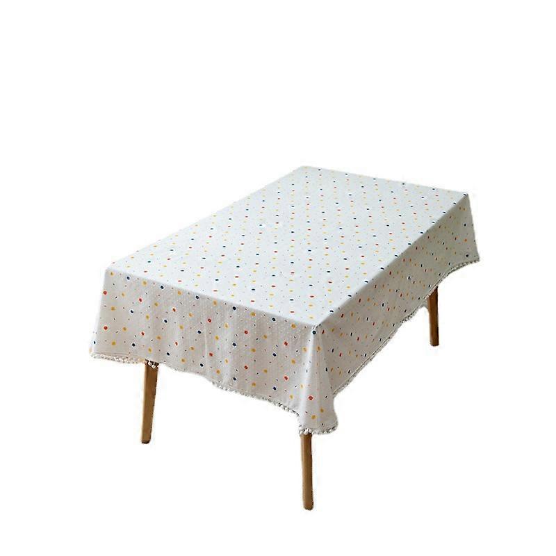 Universal rectangular tablecloth with jacquard graffiti and geometric polka dots for all seasons.-20147