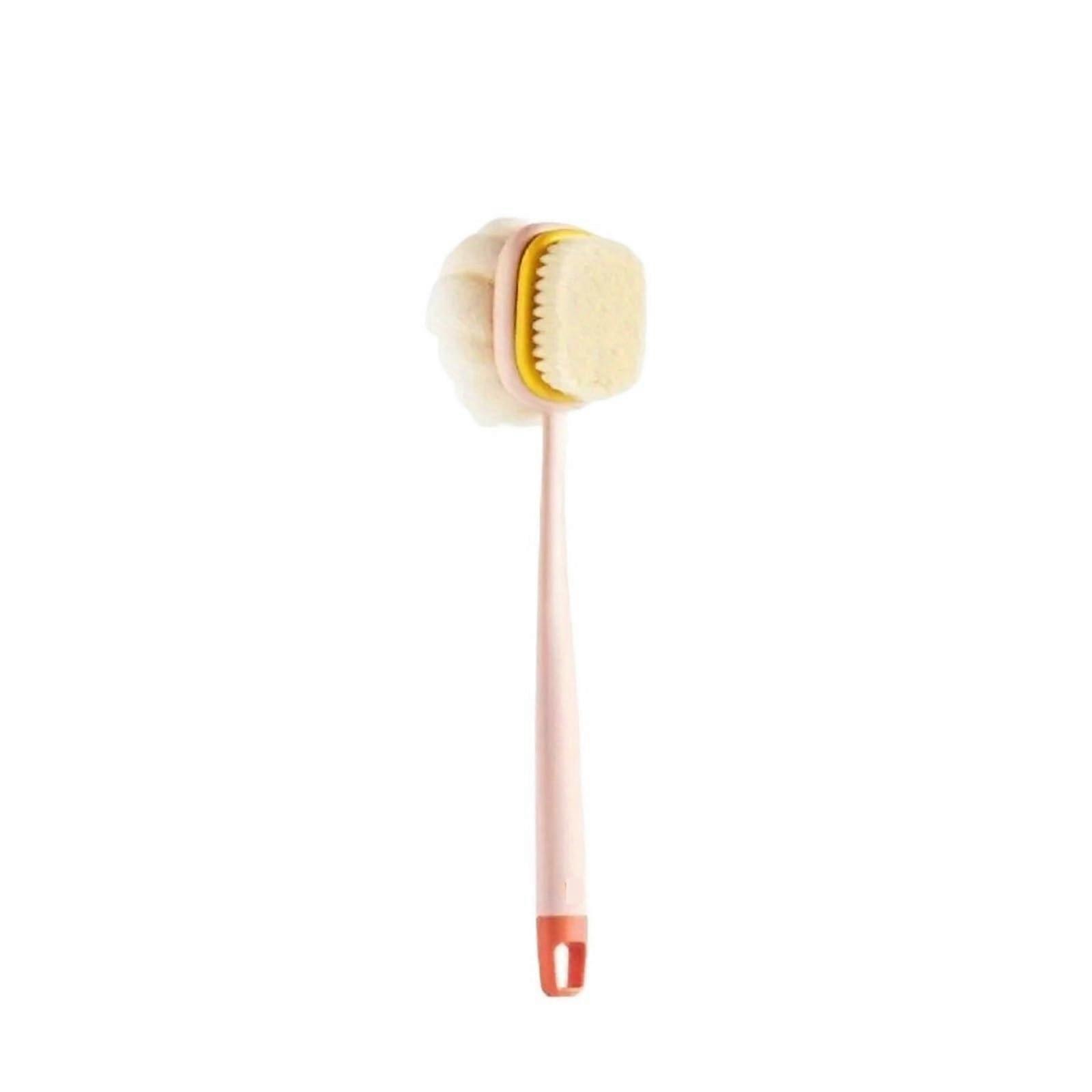 DoubleSided Bath Brush with Long Handle for Back Reach, Pink Body Scrubber Sponge