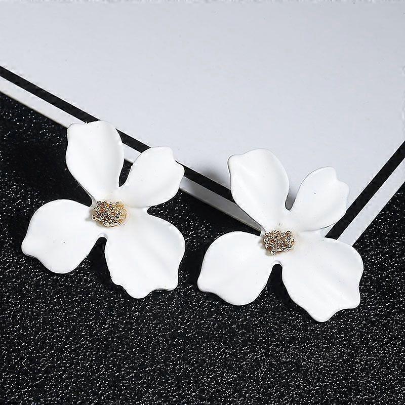 Flower Alloy Stud Earrings Golden White 26x27mm