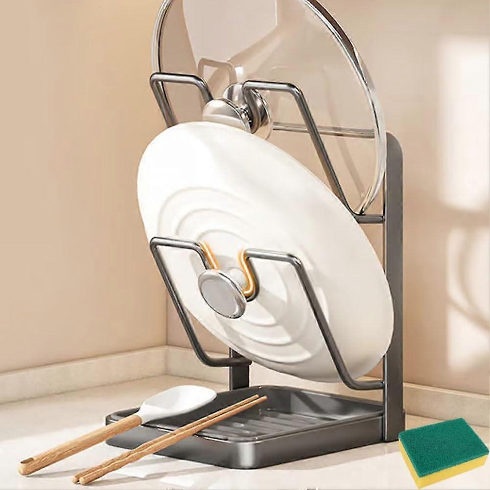 Pot Lid Organizer with Drip Tray, RustResistant TwoLayer Lid Holder for Kitchen Countertop