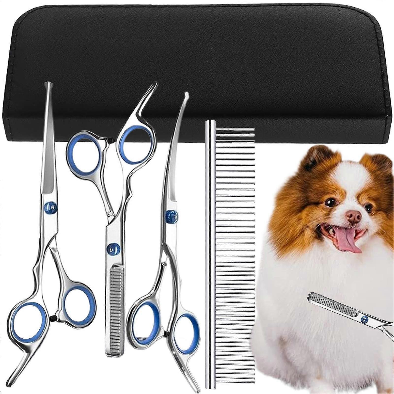 Professional Dog Grooming Scissors Set with Safe Rounded Tip, Ergonomic Grip, 5 in 1 Pet Kit