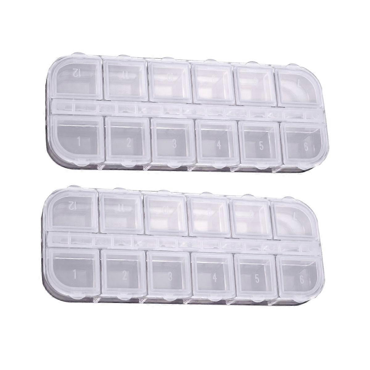 Transparent Plastic Jewelry Box for Storage 2Pcs with 12 Grid Compartments
