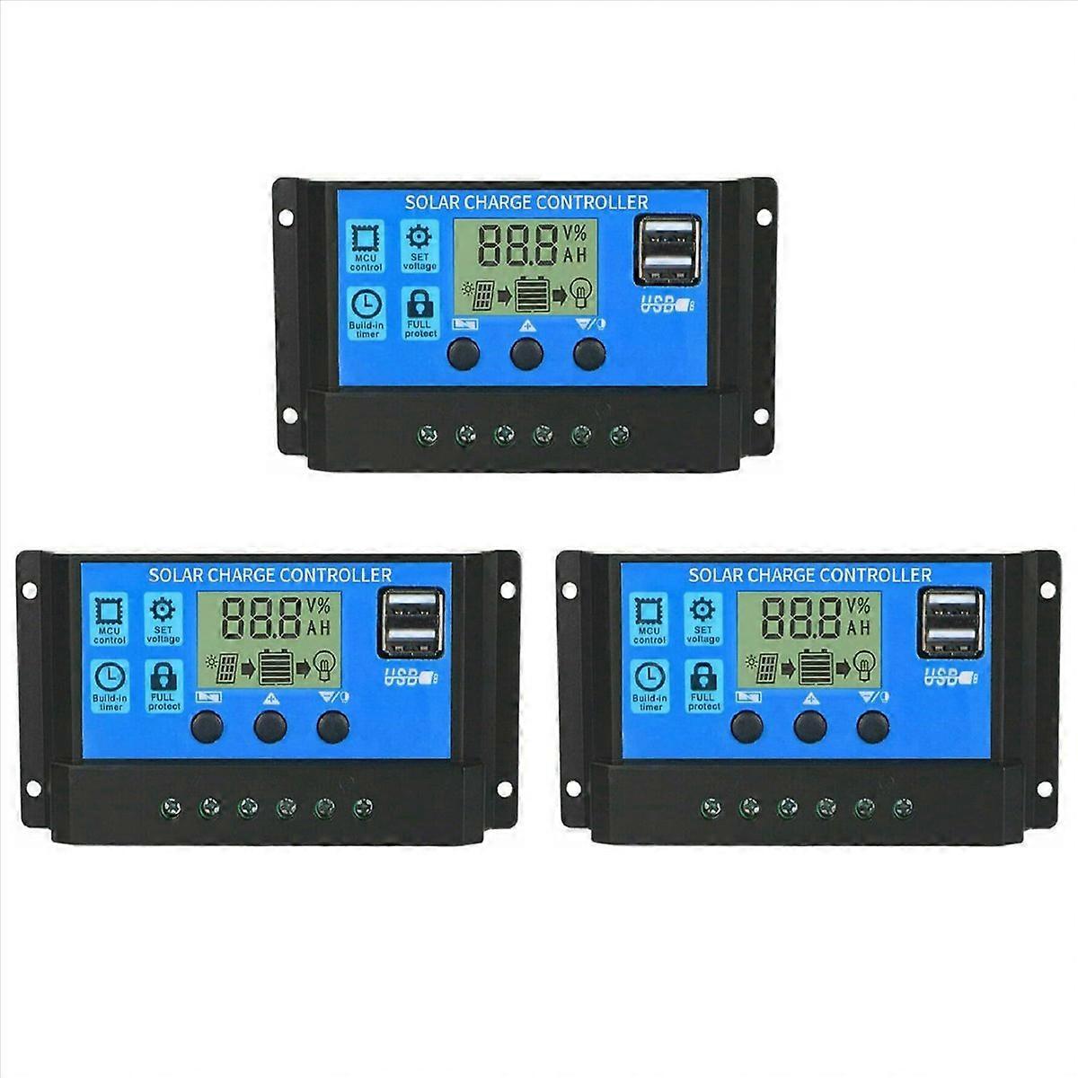 3X 100A Solar Charge Controller, Solar Panel Battery Intelligent Regulator with Dual USB Port, Multi