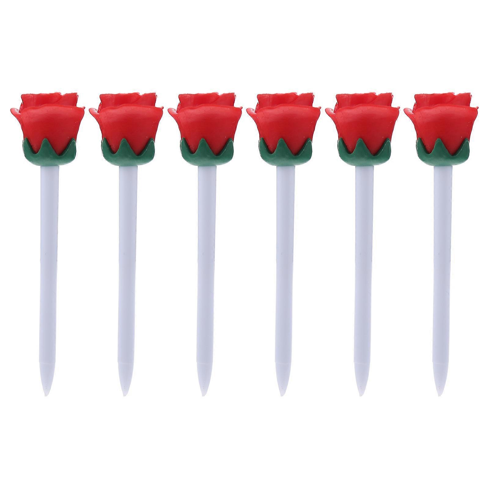 Red Rose Shape Golfs Tees for Golf 6Pcs Ball Holder Accessories